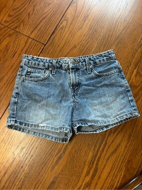 VTG Y2K Aeropostale denim blue jean shorts juniors 1/2 distressed skater grunge